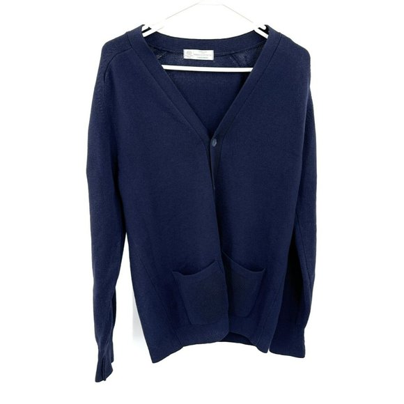 Marks & Spencer Blue Cardigan Sweater Lambswool Mens S Flower Buttons - Picture 1 of 6